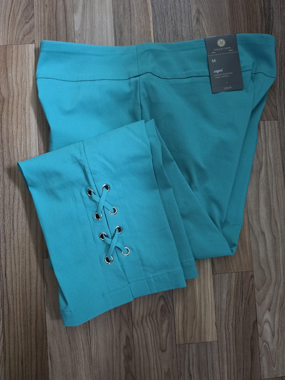 JM Collection Turquoise Lace-Up Capri Pants